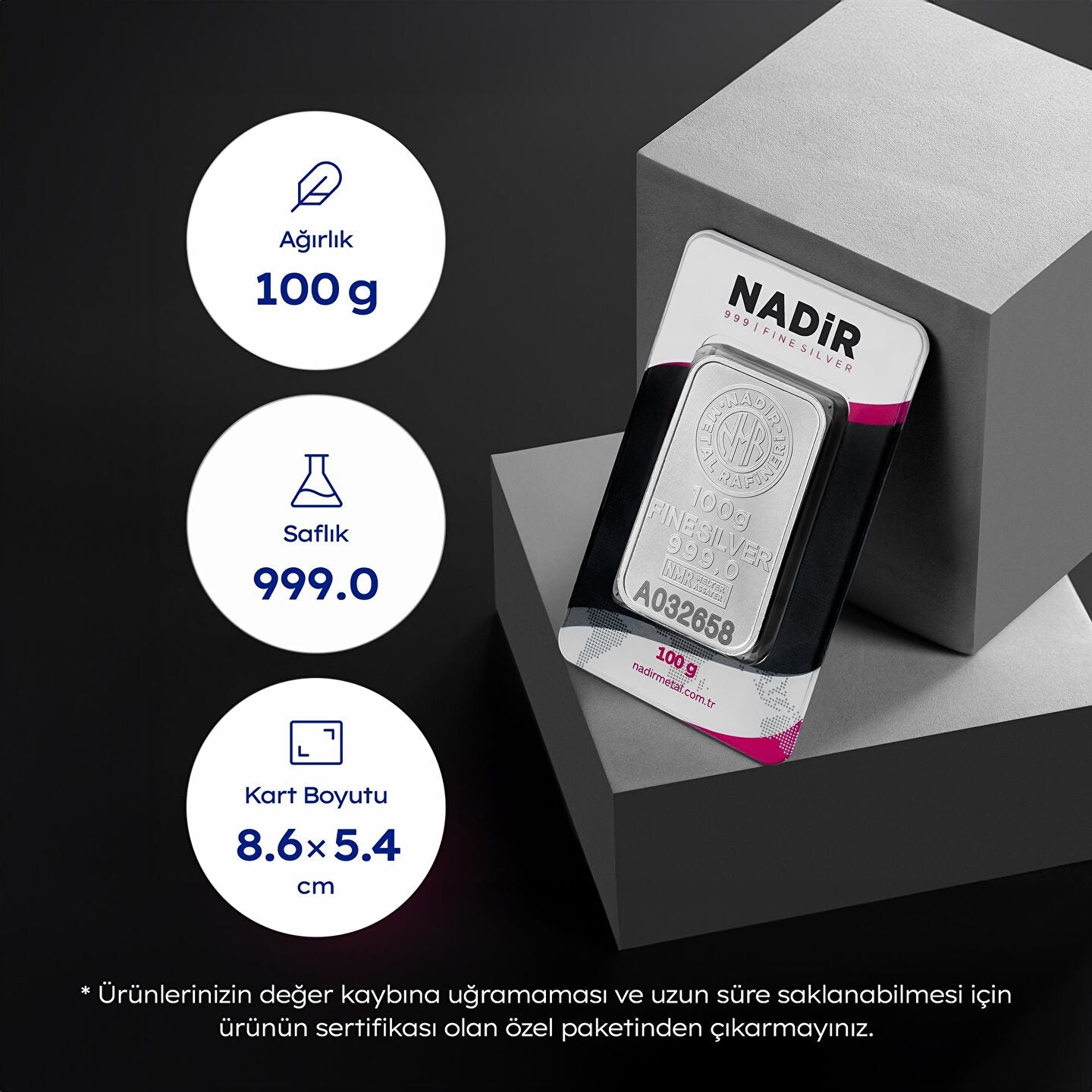 Nadir 100 Gram Gümüş Külçe